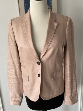 J Crew Women's Tailored Blush Pink Linen Blazer 2 euc